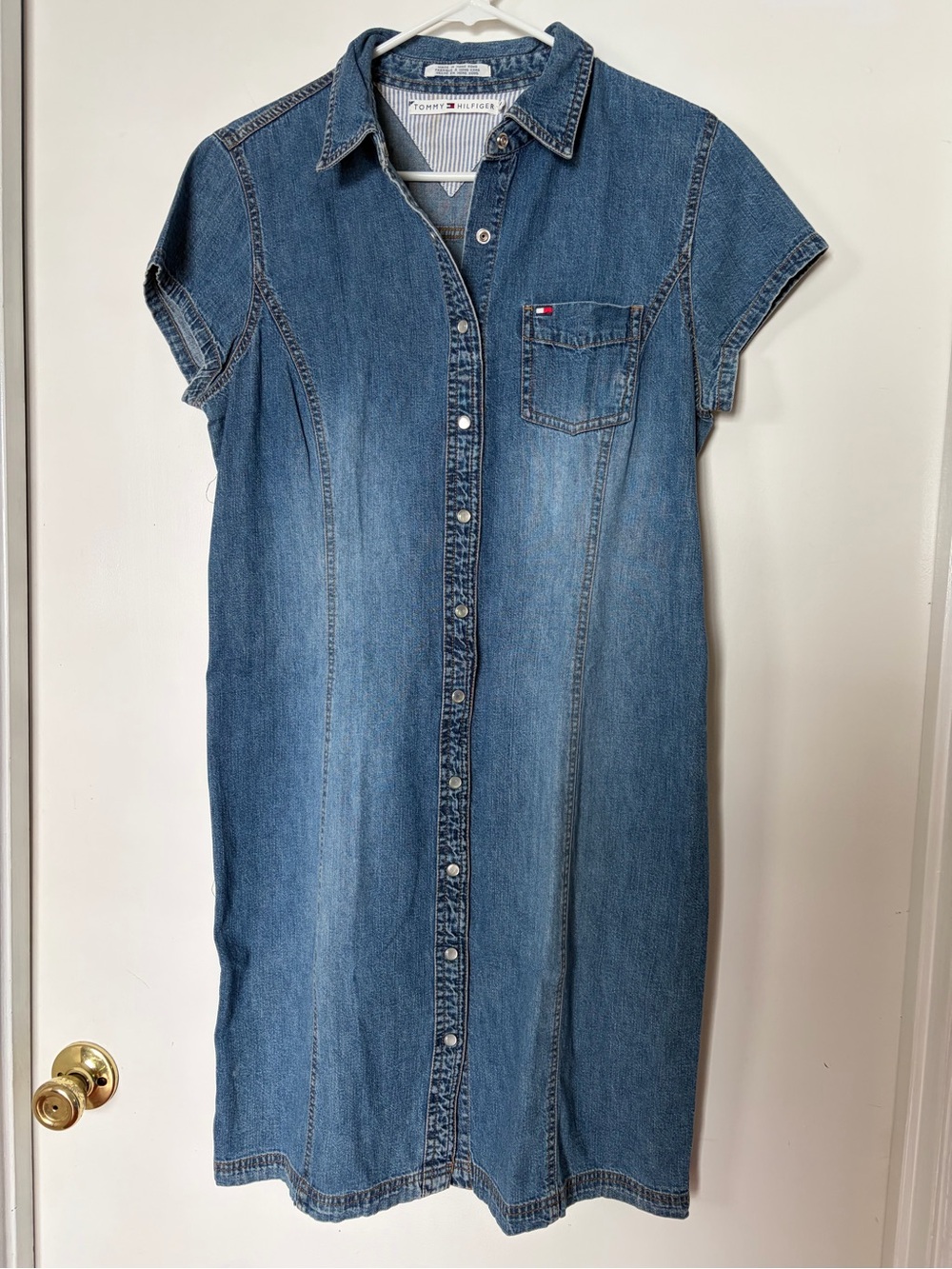 Tommy Hilfiger Medium Blue Denim Snap-Front Midi Dress